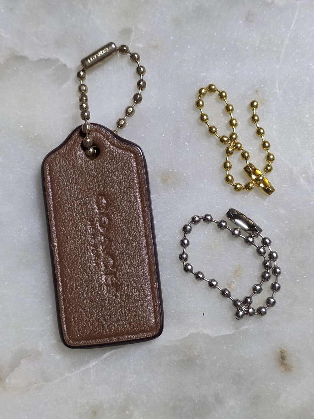 Coach Brown Leather Hangtag w/ Light Gold Chain & Chain Replacements